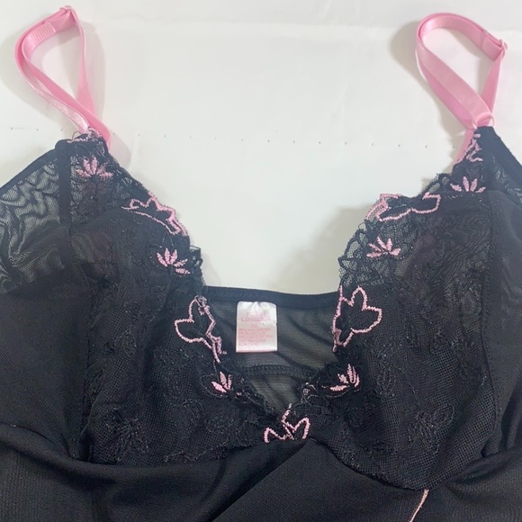 Popsi Lingerie Babydoll Black And Pink Lace Sz XL - Picture 5 of 12